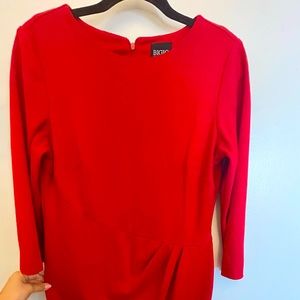 Bright red ruched midi dress - 3/4 sleeve - size 6